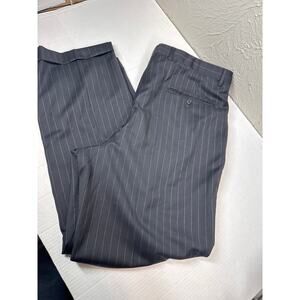 Hickey Freeman Dress Pants Mens Black Pinstripe Flat Front Cuffed Hem Size 39x30